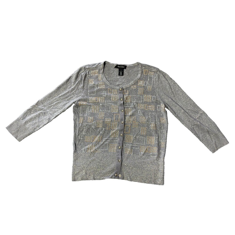 White House Black Market Sweater Womens Small Button Up Silver Metallic